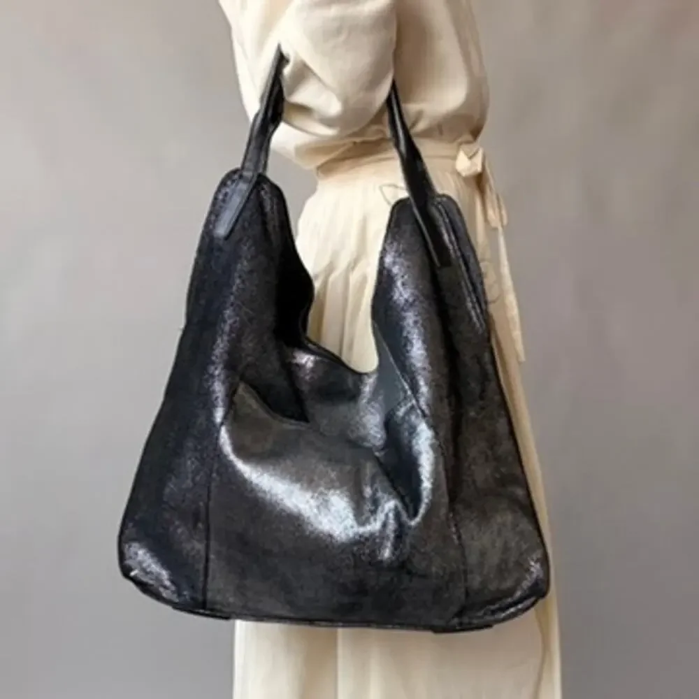 Vintage Sondra Roberts Metallic Pewter Hobo Bag - Oversized
